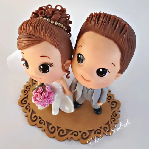 Noivinhos Modelo Chibi Feito em Biscuit
