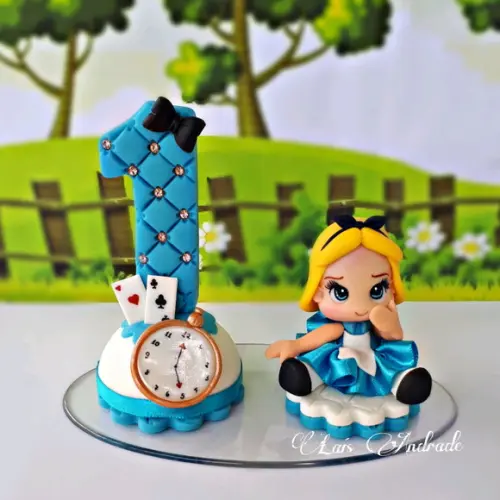 Topo de Bolo Alice no País das Maravilhas em Biscuit