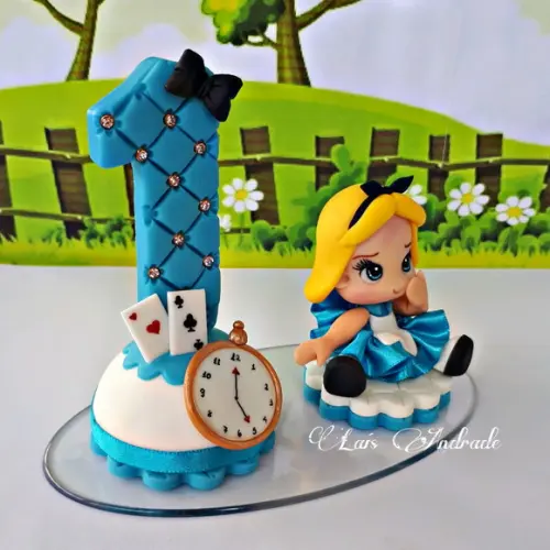 Topo de Bolo Alice no País das Maravilhas em Biscuit