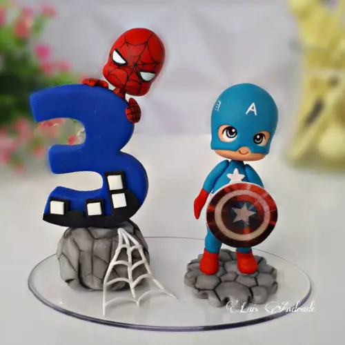 Topo de Bolo Capitão América e Homem Aranha