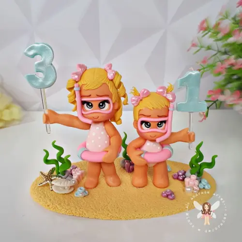 Topo de Bolo Cenário Fundo do Mar Personalizado em biscuit
