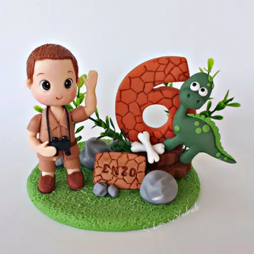Topo de Bolo Dinossauro Personalizado em biscuit
