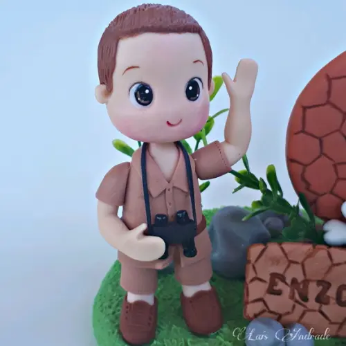 Topo de Bolo Dinossauro Personalizado em biscuit