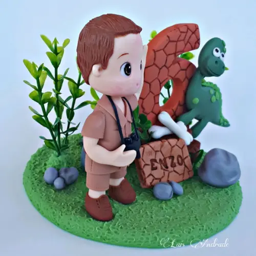 Topo de Bolo Dinossauro Personalizado em biscuit