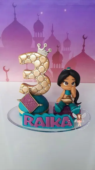 Topo de Bolo Princesa Jasmine Biscuit | Vela Dourada