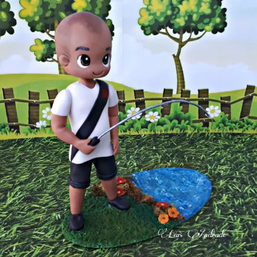 Topo de bolo pescador vascaíno personalizado em biscuit