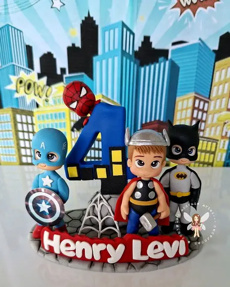 Topo de Bolo Super-heróis Personalizado com Nome Composto