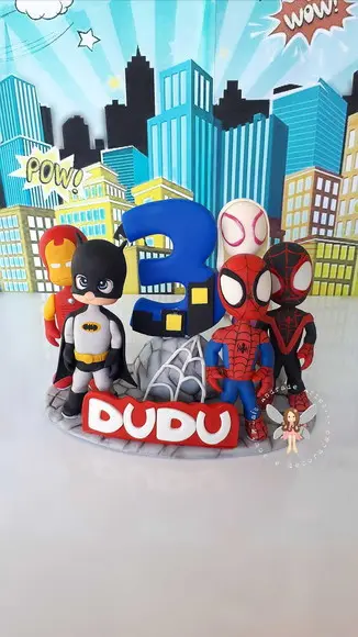 Topo de Bolo Super-heróis Personalizado com nome
