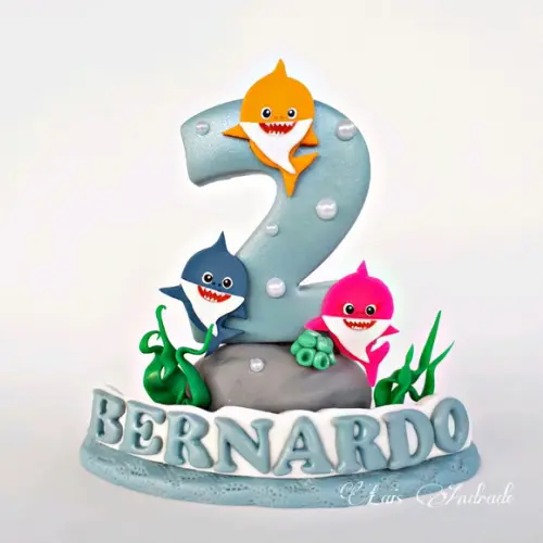 Vela Baby Shark Em Biscuit - Topo De Bolo