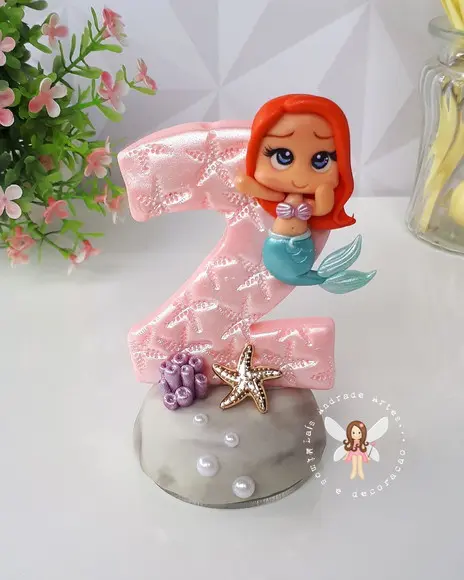 Vela Pequena Sereia Feita em Biscuit