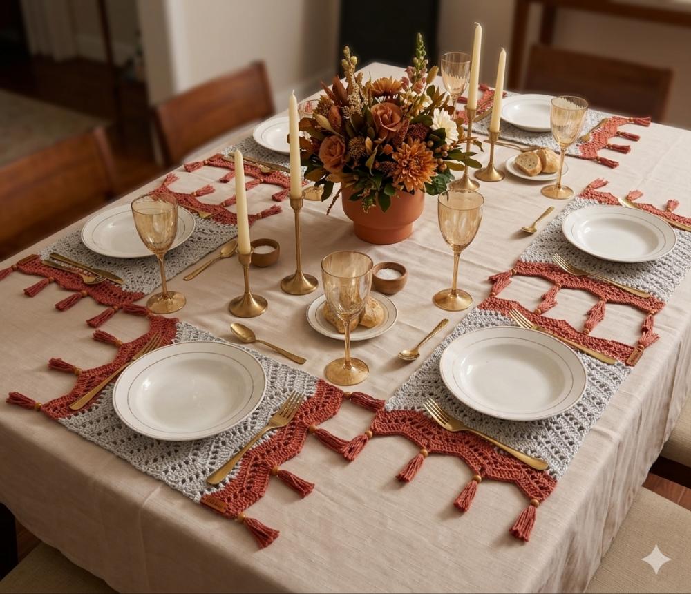 KIT 4 PEÇAS JOGO  AMERICANO -MESA POSTA DE CROCHE LUXO