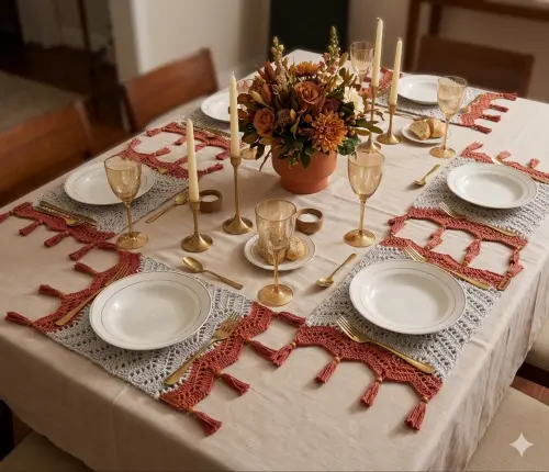 KIT 4 PEÇAS JOGO  AMERICANO -MESA POSTA DE CROCHE LUXO