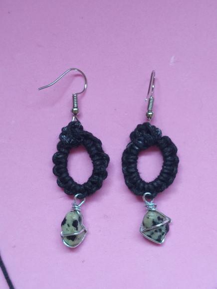 Conjunto Colar com Brincos de Macramê com Jaspe Dálmata