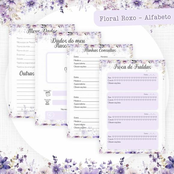 Arquivo Digital - Caderneta de Vacina - Floral Roxo Alfabeto