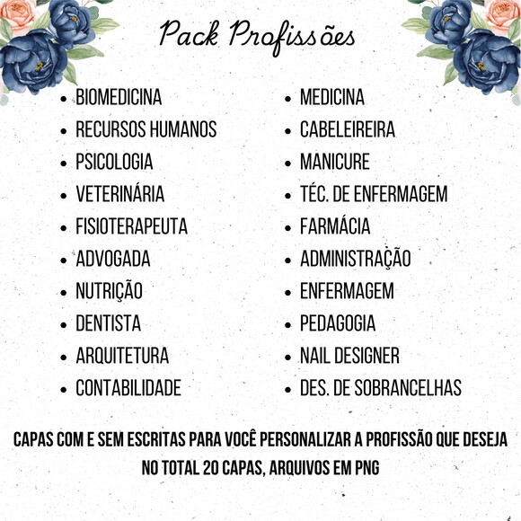 Arquivo Digital - Capas Profissões Floral Azul