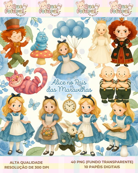 Kit Digital - Alice no Pais das Maravilhas Aquarela