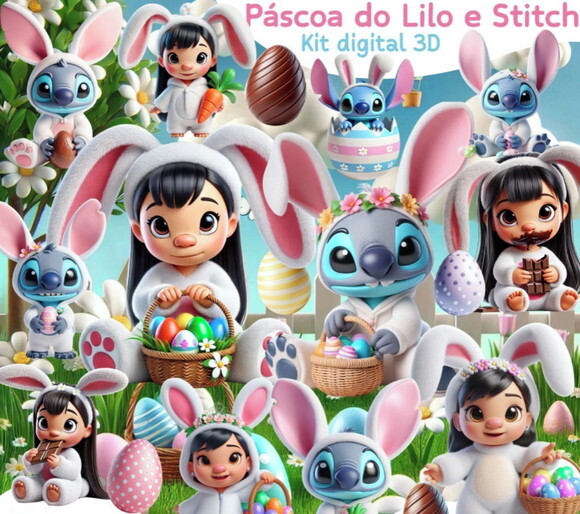 Kit Digital - Scrapbook - Pascoa Lilo e Stitch