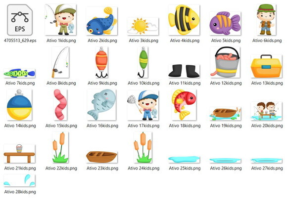 Kit Digital- Scrapbook - Pesca Menino (png e Vetor)