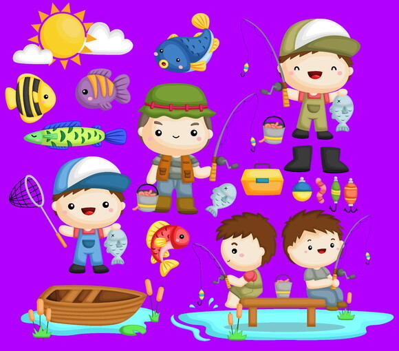 Kit Digital- Scrapbook - Pesca Menino (png e Vetor)