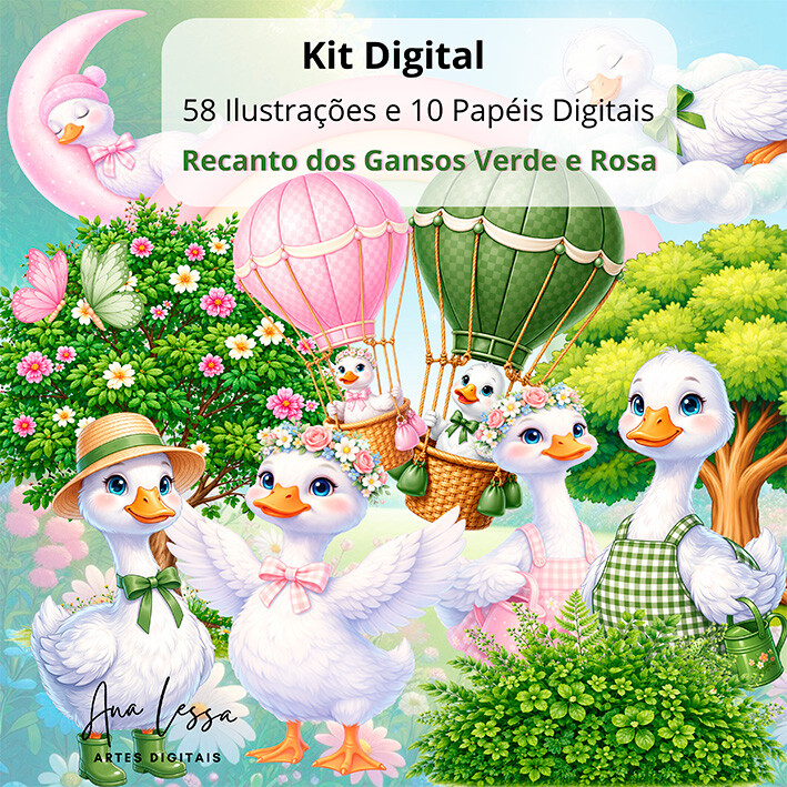 Kit Digital - Patinhos Verde e Rosa