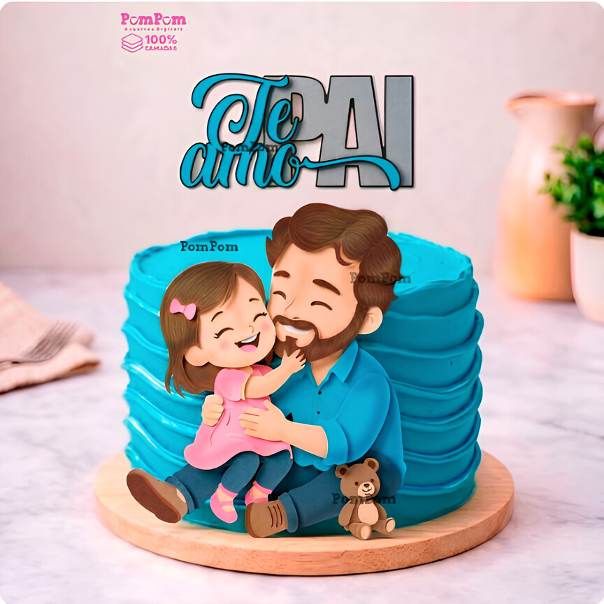 Arquivo Digital -  Dia dos Pais  - Topo de Bolo - Menina com Pai