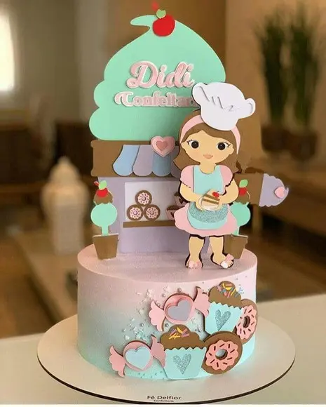 Arquivo de Corte - Topo de Bolo - Confeiteira 02 (camadas)