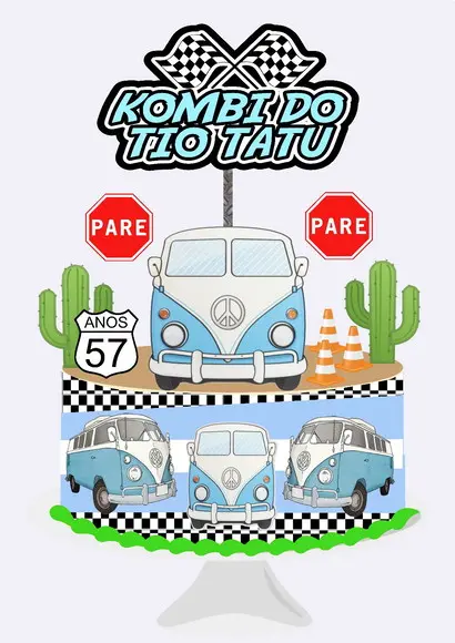 Arquivo de Corte - Topo de Bolo - Kombi