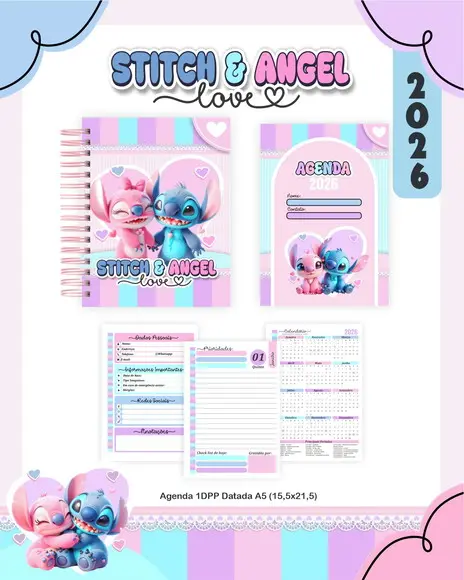 Arquivo Digital - Agenda 2026 - Stitch e Angel (combo)