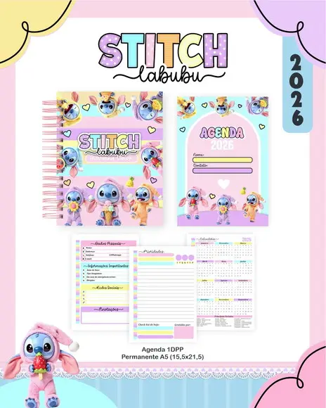 Arquivo Digital - Agenda 2026 - Stitch Labubu (combo)