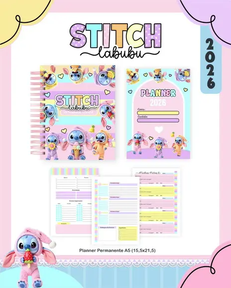 Arquivo Digital - Agenda 2026 - Stitch Labubu (combo)