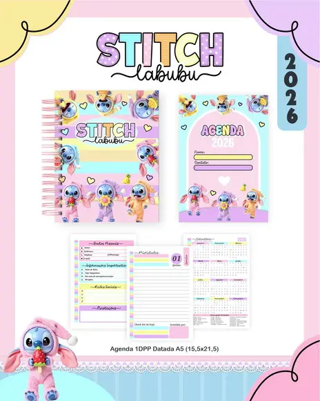 Arquivo Digital - Agenda 2026 - Stitch Labubu (combo)