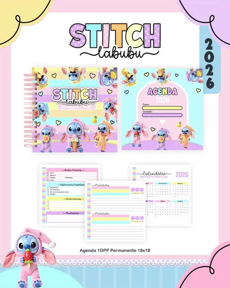 Arquivo Digital - Agenda 2026 - Stitch Labubu (combo)