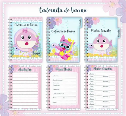 Arquivo Digital - Caderneta de Vacina - Baby Shark Rosa