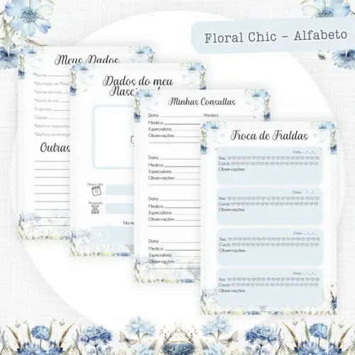 Arquivo Digital - Caderneta de Vacina - Floral Azul