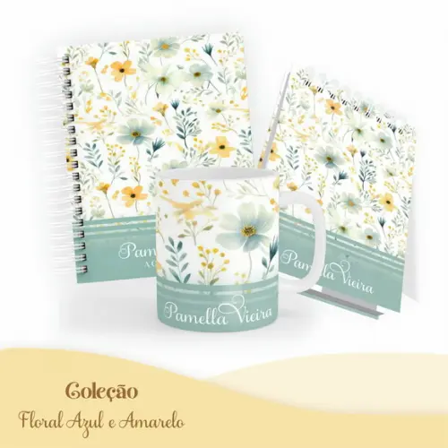 Arquivo Digital - Capas Diversas - Floral Azul e Amarelo