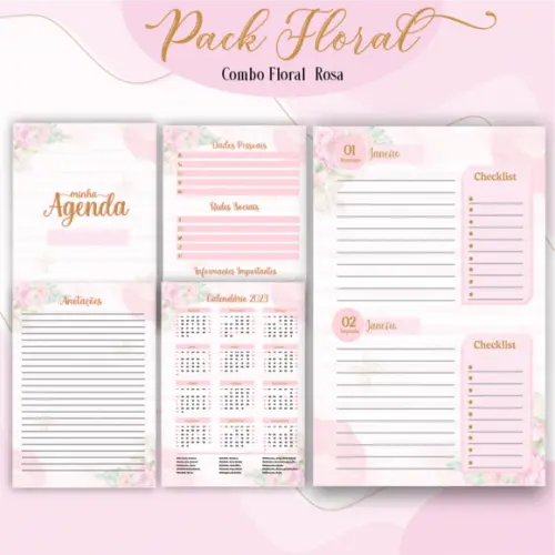 Arquivo Digital - Combo Agenda Floral Rosa - 2023