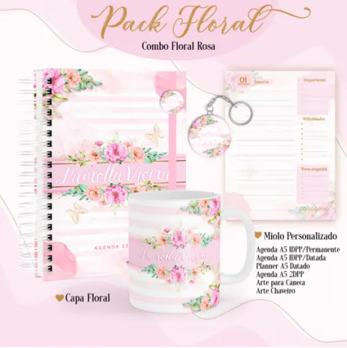 Arquivo Digital - Combo Agenda Floral Rosa - 2023