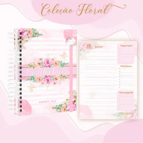 Arquivo Digital - Combo Agenda Floral Rosa - 2023