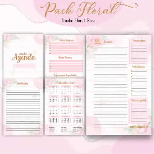 Arquivo Digital - Combo Agenda Floral Rosa - 2023