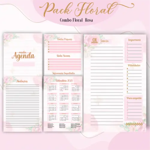 Arquivo Digital - Combo Agenda Floral Rosa - 2023
