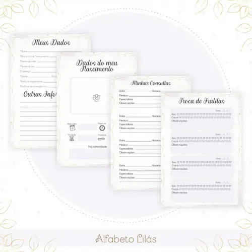 Arquivo Digital - Kit Maternidade - Alfabeto Lilas
