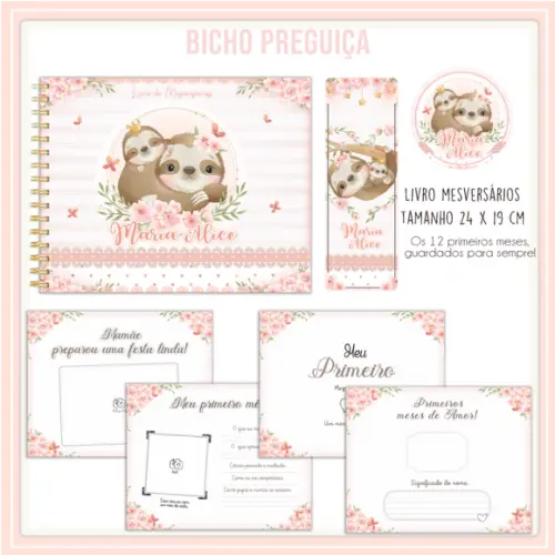 Arquivo Digital - Kit Maternidade - Bicho Preguiça Menina