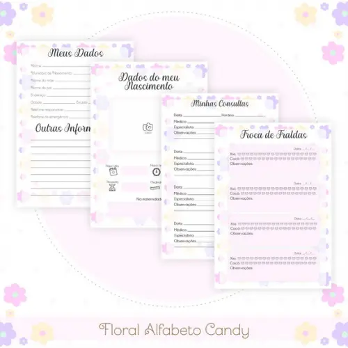 Arquivo Digital - Kit Maternidade - Floral Alfabeto Candy