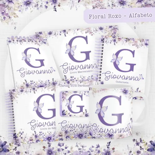 Arquivo Digital - Kit Maternidade - Floral Roxo Alfabeto