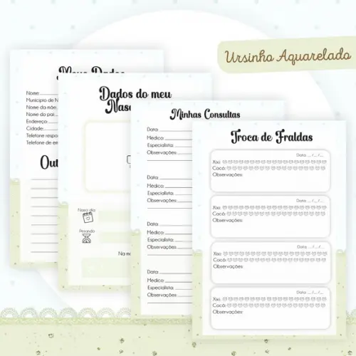 Arquivo Digital - Kit Maternidade - Ursinho Aquarelado