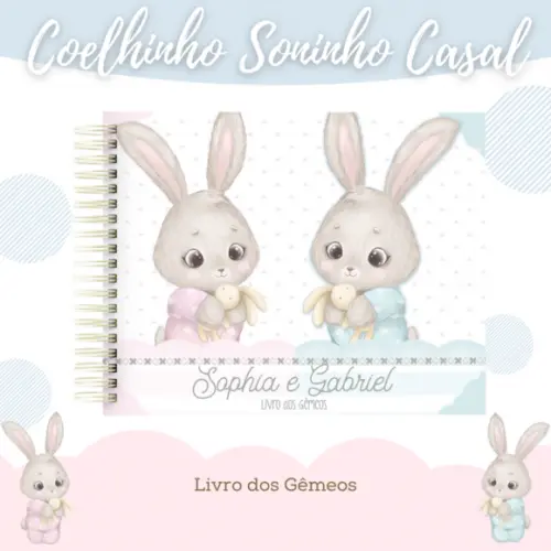Arquivo Digital - Livro do Bebê - Coelhinho Gêmeos Casal