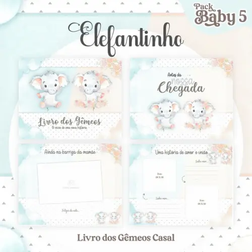 Arquivo Digital - Livro do Bebê - Elefantinhos Gemeos Casal