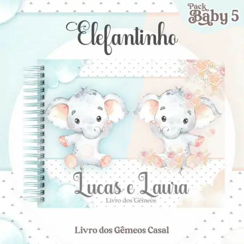 Arquivo Digital - Livro do Bebê - Elefantinhos Gemeos Casal