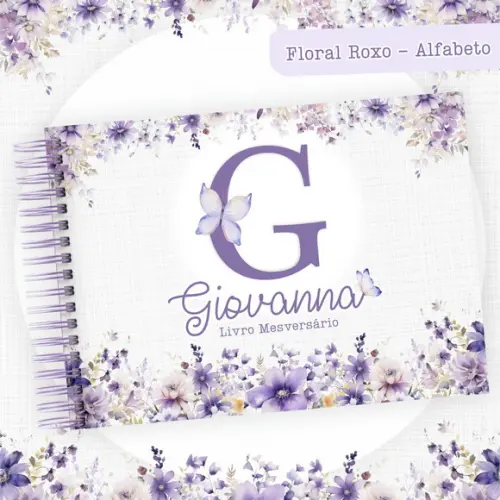 Arquivo Digital - Livro do Bebe - Floral Roxo Alfabeto