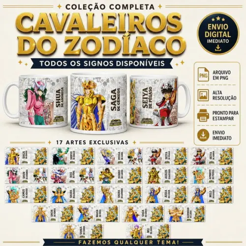 Arquivo Digital - Sublimação - Caneca Cavaleiros do Zodiaco